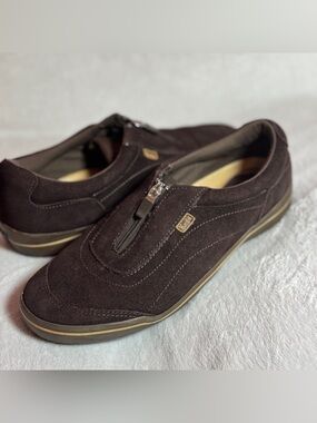 KEDS Womens Expresso Brown Suede Zip Top Shoes Slip- On Size 9 Arch Support